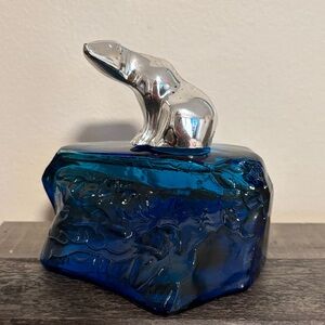 Avon Arctic King Silver Polar Bear on Blue Base decanter